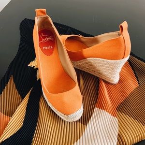 Christian Louboutin tangerine espadrille wedges 🍊